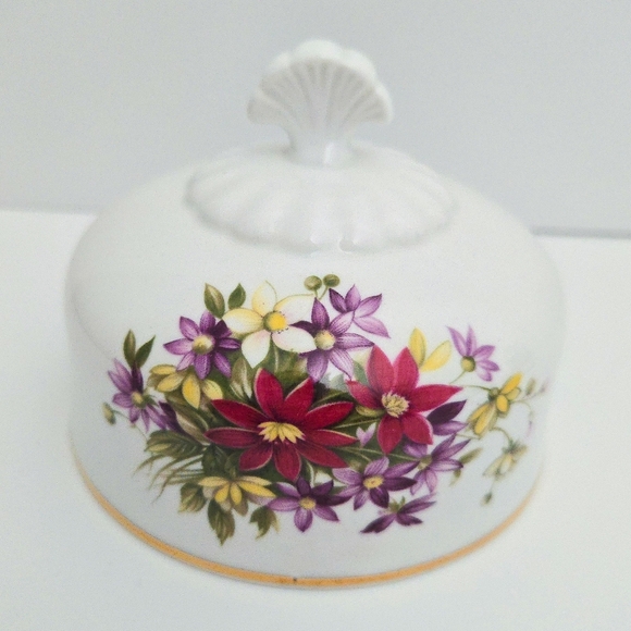 Paragon Bone China White Purple Flower Festival Floral Covered Butter Dish Plate - Picture 4 of 7